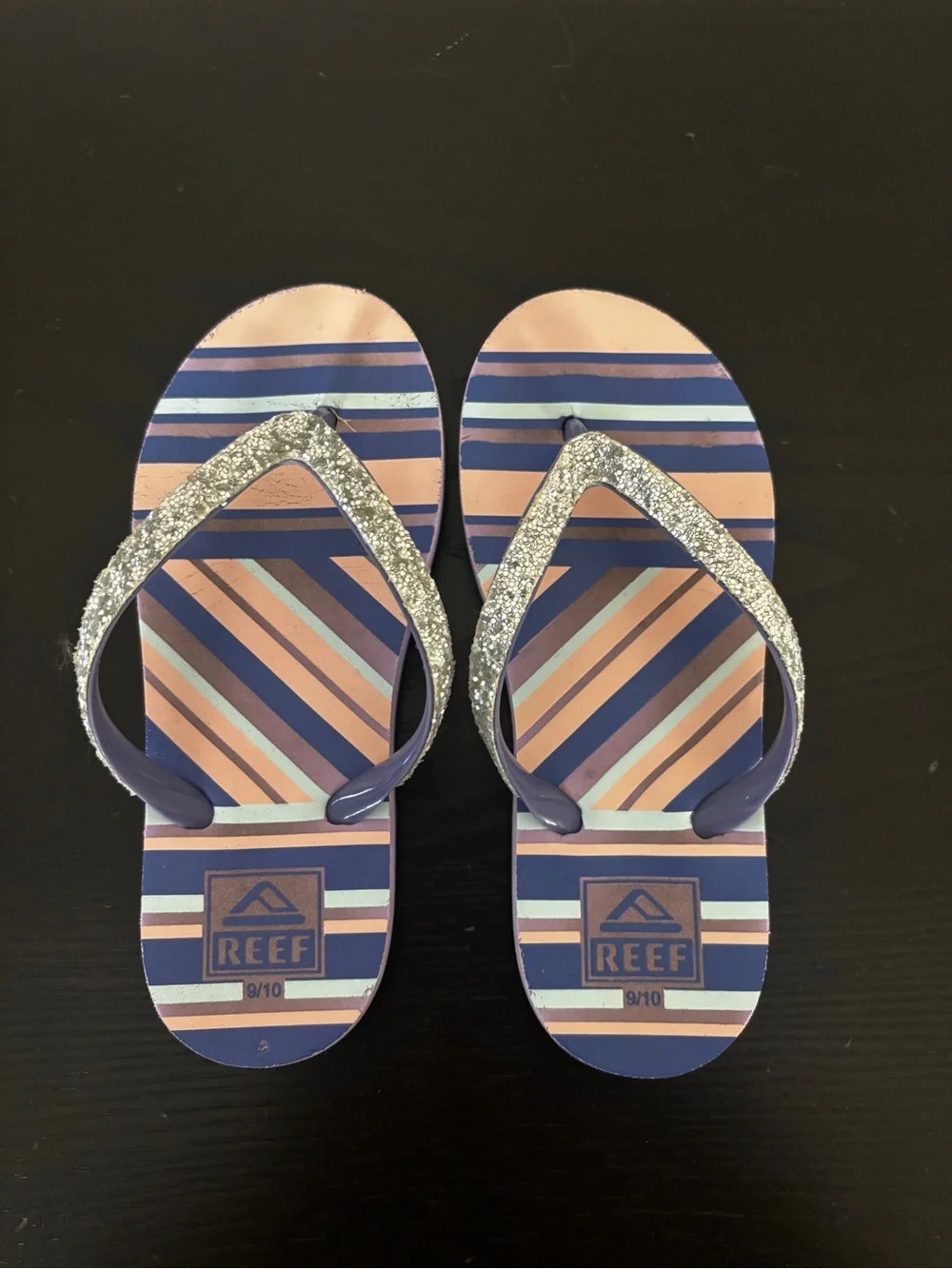 REEF Little Stargazer Prints Glitter Flip Flops Sandals Girls Size 9/10